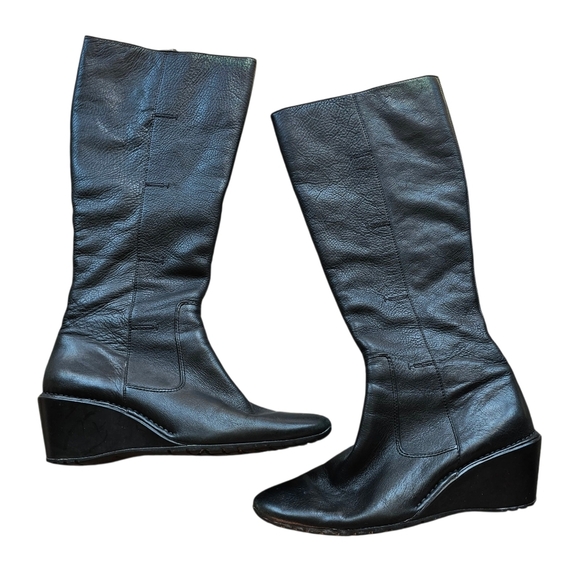 Rockport Vintage Y2k Black Leather Wedge Boots Size 8.5 - Picture 1 of 5
